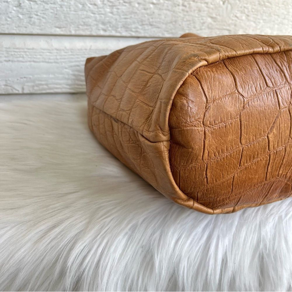 • AMERICAN LEATHER CO. Tan Embossed leather Hobo Shoulder Bag Lenox Hampton - Picture 9 of 11